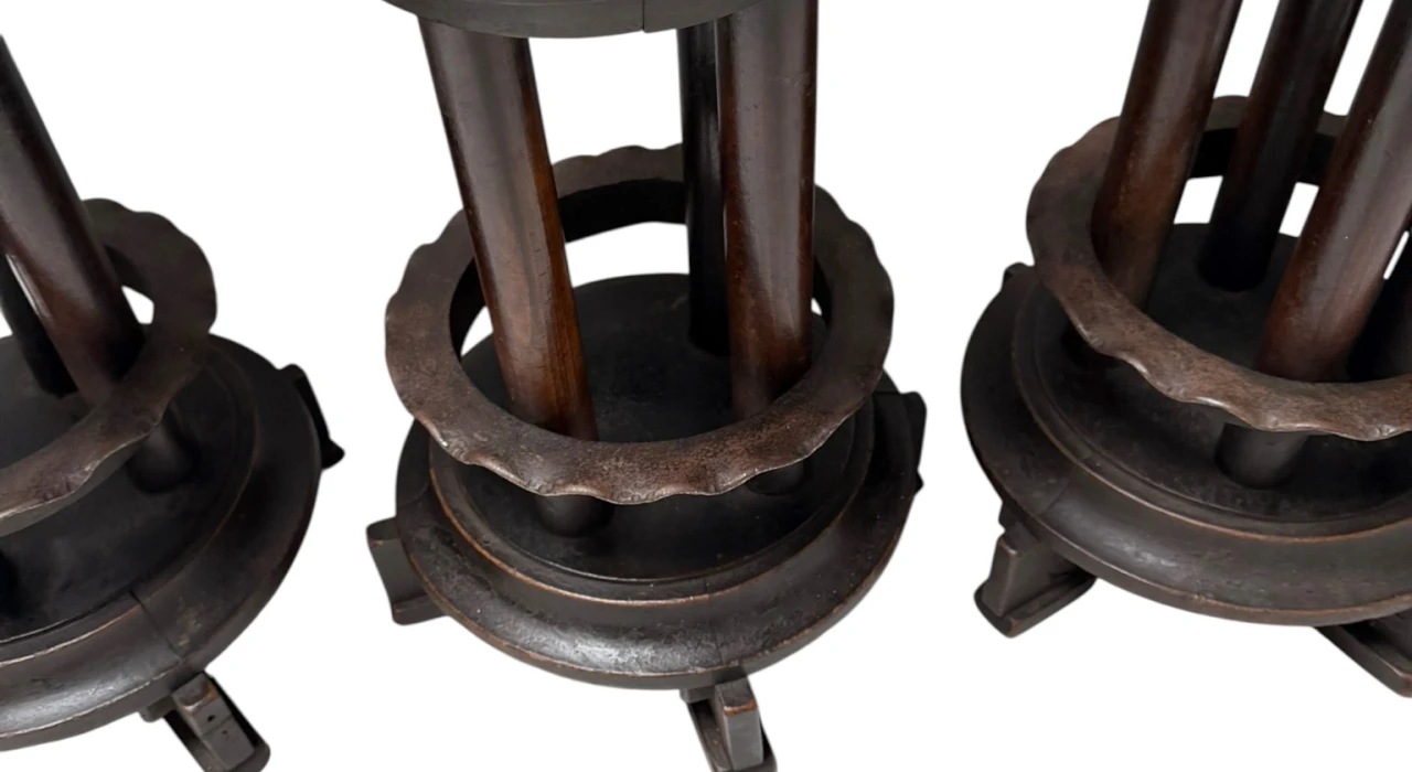 Six Art Deco Amsterdamse School Stools with Leather Tops, 1920s